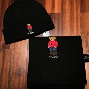 NWT Polo Ralph Lauren Polo Bear Scarf Hat Black